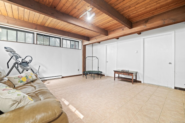 421 Glenbrook Rd Apt 2, Stamford, CT 06906 - sitting room with a wood ceiling with exposed beams and a baseboard radiator