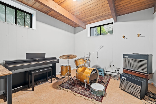 421 Glenbrook Rd Apt 2, Stamford, CT 06906 - misc room with a wooden ceiling with exposed beams and tile patterned flooring