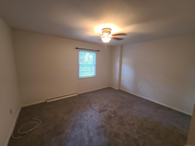 51 Savin Park Unit 51, West Haven, CT 06516 - empty room with a baseboard heating unit, dark colored carpet, and a ceiling fan