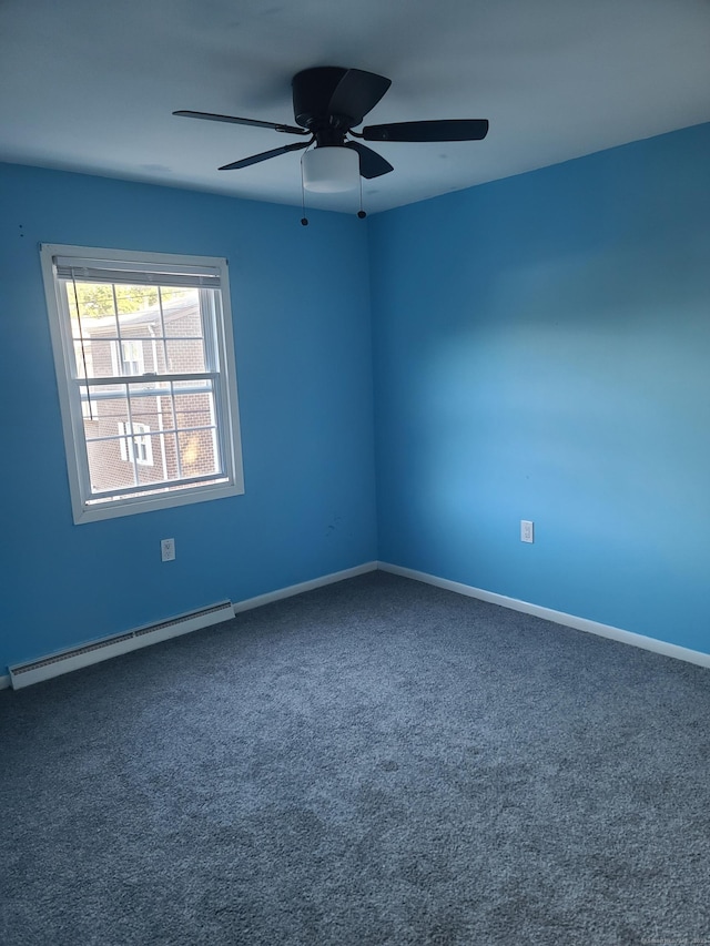 51 Savin Park Unit 51, West Haven, CT 06516 - unfurnished room featuring a baseboard heating unit, a ceiling fan, and dark colored carpet