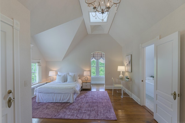 14 Market St, Ridgefield, CT 06877 - bedroom with a chandelier, wood finished floors, and lofted ceiling