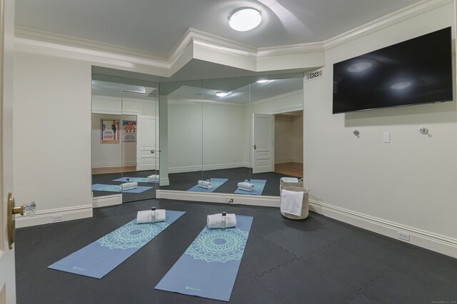 14 Market St, Ridgefield, CT 06877 - workout room with crown molding and baseboards