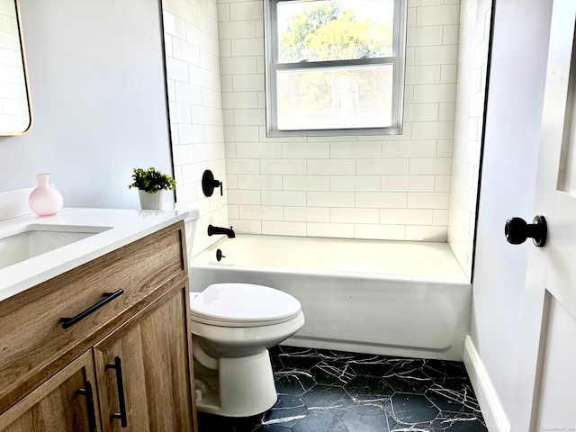 26 Nejako Dr, Middletown, CT 06457 - bathroom featuring vanity, shower / washtub combination, and marble look tiles