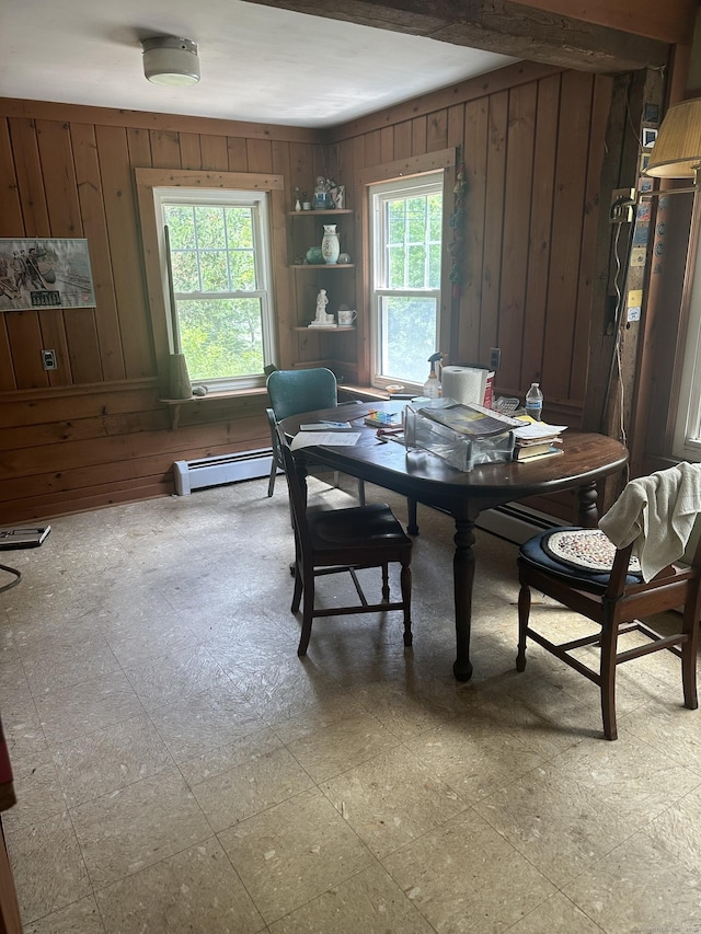 5 Obtuse Rocks Rd, Brookfield, CT 06804 - dining area featuring wooden walls, a baseboard radiator, and light floors