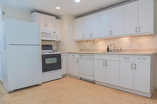 156 Overhill Dr, Berlin, CT 06037 - kitchen with white appliances, light countertops, recessed lighting, and white cabinets