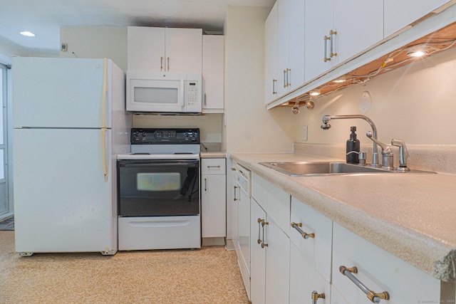 156 Overhill Dr, Berlin, CT 06037 - kitchen with white appliances, light countertops, white cabinetry, and recessed lighting