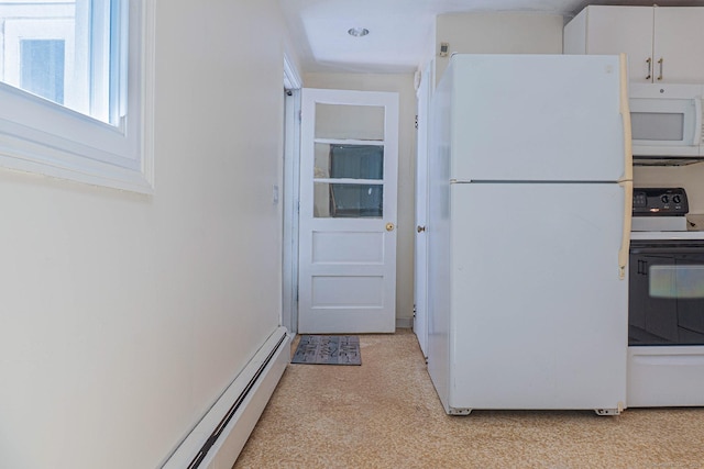 156 Overhill Dr, Berlin, CT 06037 - kitchen featuring white appliances, white cabinets, and light carpet