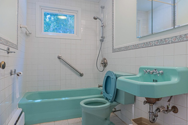 156 Overhill Dr, Berlin, CT 06037 - full bathroom with tile walls, shower / washtub combination, tile patterned flooring, and a wainscoted wall