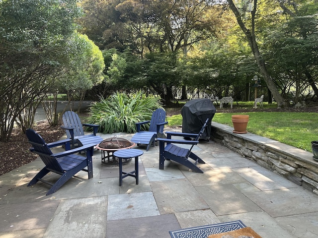 35 Rayfield Rd, Westport, CT 06880 - view of patio / terrace featuring a fire pit and a grill