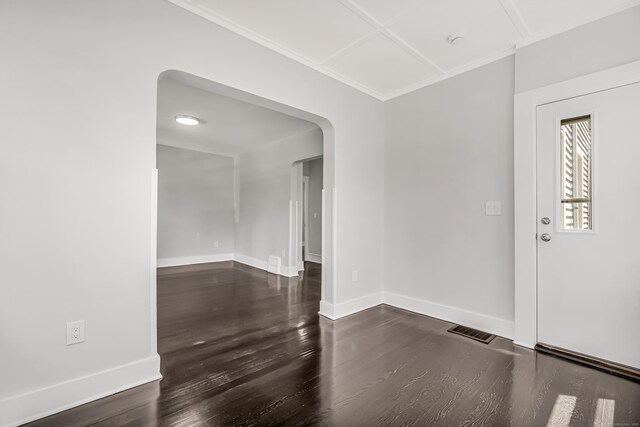 222 Wakelee Ave, Ansonia, CT 06401 - empty room with wood finished floors, ornamental molding, and arched walkways