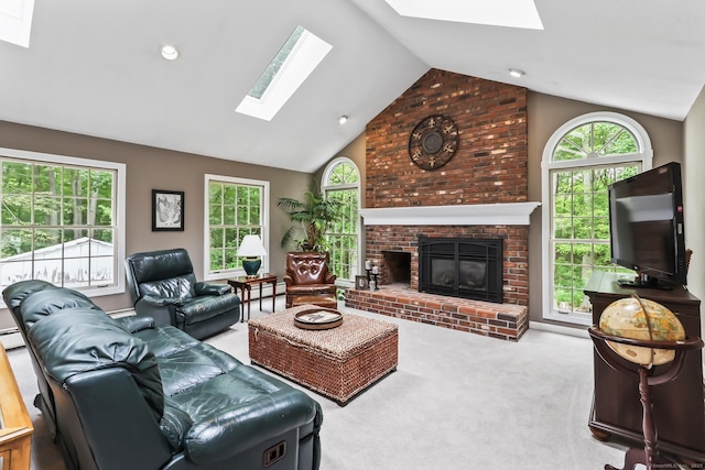 4 Adams Rd, Simsbury, CT 06089 - living area with a skylight, carpet flooring, plenty of natural light, and high vaulted ceiling