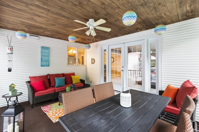 4 Adams Rd, Simsbury, CT 06089 - view of patio featuring an outdoor hangout area, ceiling fan, and french doors