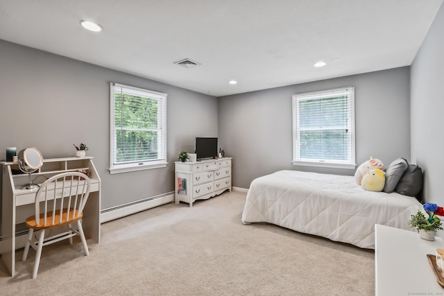 4 Adams Rd, Simsbury, CT 06089 - bedroom with a baseboard radiator, carpet flooring, recessed lighting, and a desk