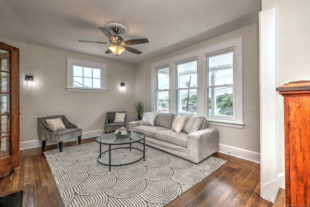 21 Orange Ter, West Haven, CT 06516 - living area with dark wood-style flooring and a ceiling fan