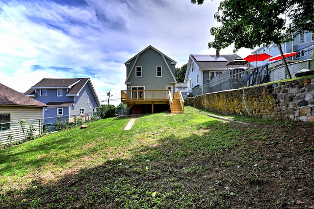 21 Orange Ter, West Haven, CT 06516 - rear view of house featuring a deck, stairway, a fenced backyard, and a residential view