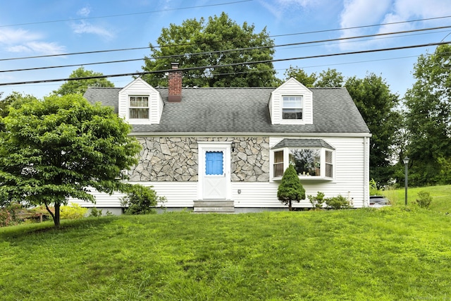 6 Topstone Dr, Danbury, CT 06810 - new england style home with entry steps, a front yard, a chimney, and a shingled roof