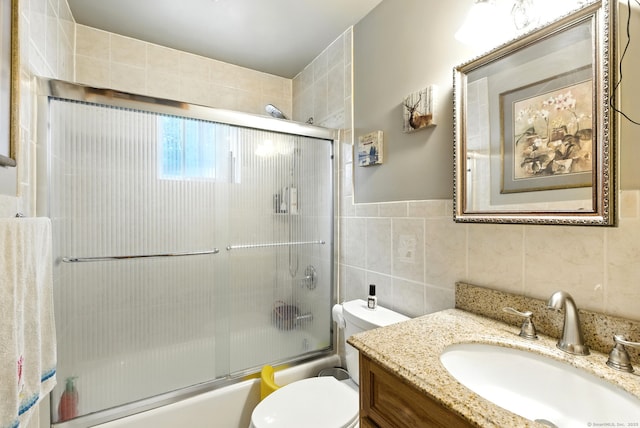 6 Topstone Dr, Danbury, CT 06810 - bathroom with tile walls, vanity, and enclosed tub / shower combo
