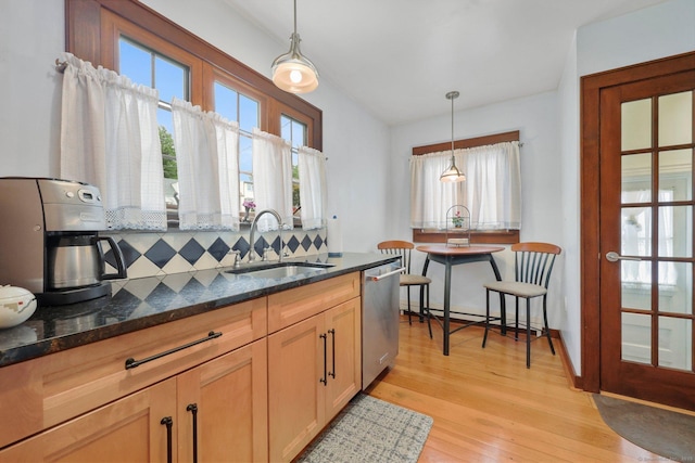 20 Cedar Crest Pl, Norwalk, CT 06854 - kitchen with dishwasher, plenty of natural light, decorative backsplash, and dark stone countertops