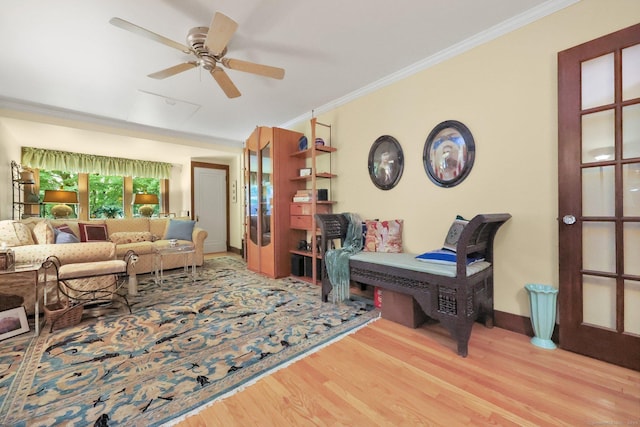 20 Cedar Crest Pl, Norwalk, CT 06854 - living room with wood finished floors, crown molding, and a ceiling fan