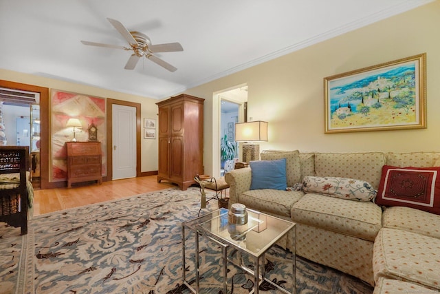 20 Cedar Crest Pl, Norwalk, CT 06854 - living area featuring ceiling fan, light wood-type flooring, and ornamental molding
