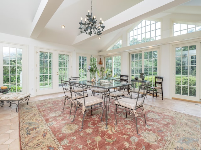 51 Powderhorn Dr, Ridgefield, CT 06877 - sunroom / solarium featuring french doors, lofted ceiling, and a chandelier