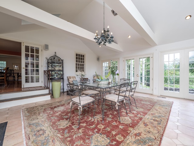 51 Powderhorn Dr, Ridgefield, CT 06877 - sunroom featuring french doors, lofted ceiling, and a chandelier