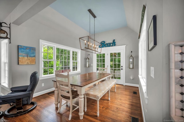 14 Ely Ln, Killingworth, CT 06419 - dining space featuring vaulted ceiling, wood finished floors, and a chandelier