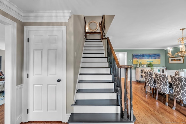 14 Ely Ln, Killingworth, CT 06419 - stairs featuring a chandelier, ornamental molding, and wood finished floors