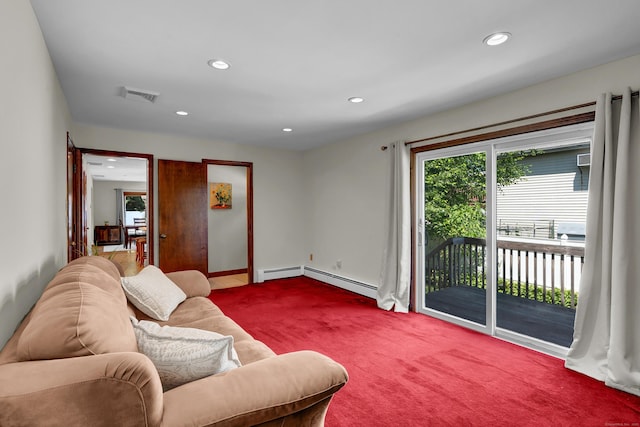 288 Pine Ln, Wethersfield, CT 06109 - carpeted living room featuring recessed lighting and baseboard heating