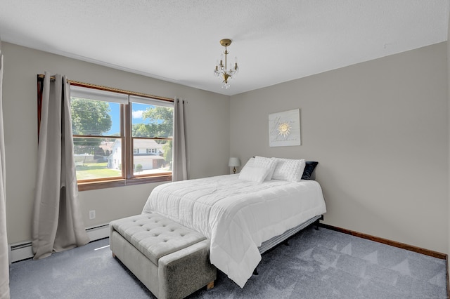 288 Pine Ln, Wethersfield, CT 06109 - bedroom featuring carpet, a baseboard heating unit, and a chandelier