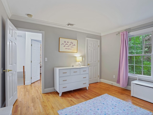 119 Deforest Rd, Wilton, CT 06897 - bedroom with ornamental molding and light wood finished floors