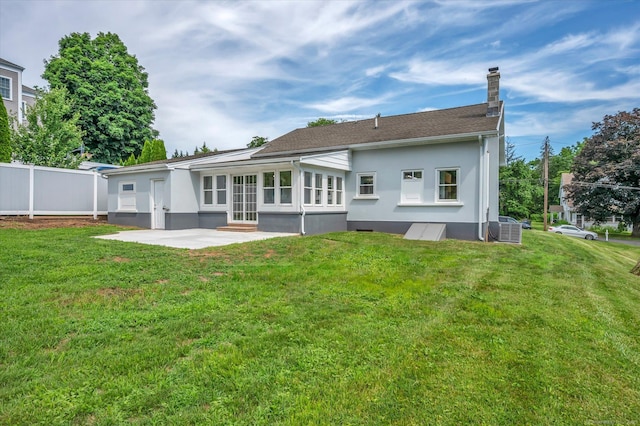 2 Riverview Pl, Cromwell, CT 06416 - rear view of house featuring stucco siding, a chimney, a patio area, and entry steps