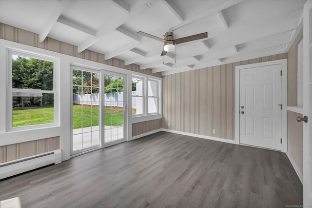 2 Riverview Pl, Cromwell, CT 06416 - unfurnished sunroom featuring baseboard heating, coffered ceiling, healthy amount of natural light, and beam ceiling