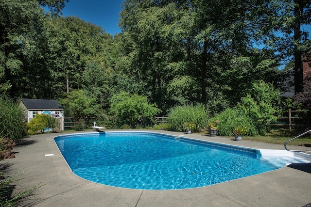 172 Mimosa Cir, Ridgefield, CT 06877 - outdoor pool with a diving board and a storage unit