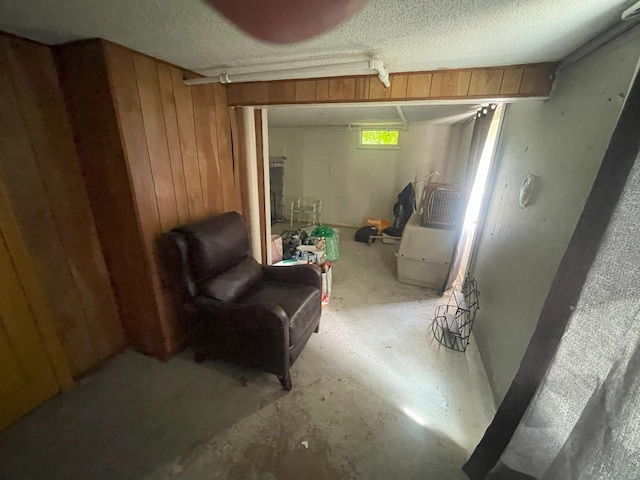 19 Upper Butcher Rd, Ellington, CT 06029 - below grade area featuring a textured ceiling and wooden walls