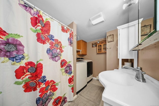 229 Hauser St, Waterbury, CT 06704 - full bath with separate washer and dryer, curtained shower, and vanity