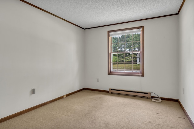 18 Saint Joseph Ct, Groton, CT 06340 - spare room featuring a baseboard radiator, carpet floors, ornamental molding, and a textured ceiling
