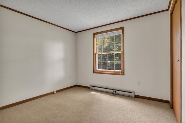 18 Saint Joseph Ct, Groton, CT 06340 - carpeted empty room with a baseboard heating unit, crown molding, and a textured ceiling