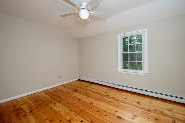 30 Streamview Cir, Guilford, CT 06437 - unfurnished room featuring a baseboard radiator, light wood-type flooring, a ceiling fan, and lofted ceiling