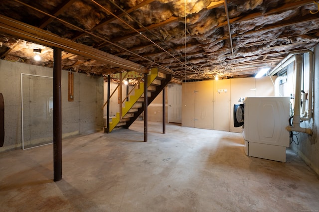 30 Streamview Cir, Guilford, CT 06437 - unfinished below grade area featuring washer and clothes dryer and stairs
