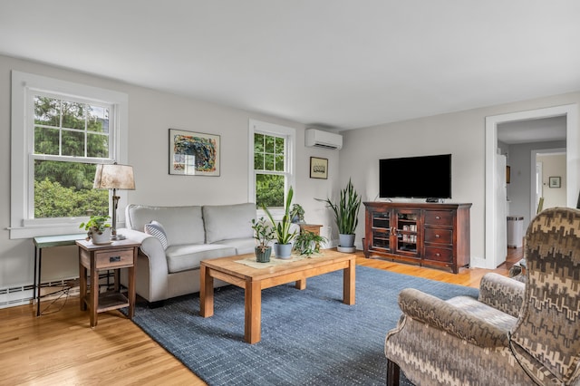 45 Graves Ave, Guilford, CT 06437 - living room featuring a wall mounted air conditioner and wood finished floors