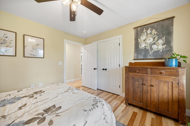 40 Briggs Rd, Lebanon, CT 06249 - bedroom with light wood-style floors, a closet, and ceiling fan