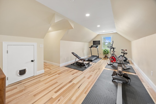40 Briggs Rd, Lebanon, CT 06249 - exercise area with wood finished floors, lofted ceiling, and recessed lighting