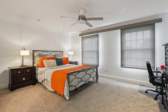 25 Encampment Pl, Ridgefield, CT 06877 - bedroom with light colored carpet, ornamental molding, a desk, and a ceiling fan