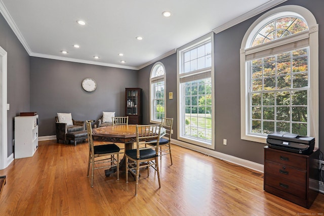 25 Encampment Pl, Ridgefield, CT 06877 - dining room featuring crown molding, plenty of natural light, light wood-type flooring, and recessed lighting