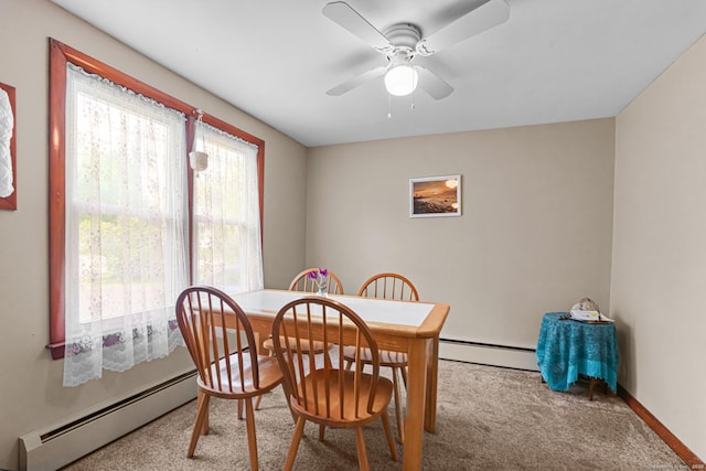 53 Cleveland St, Putnam, CT 06260 - carpeted dining area featuring a baseboard radiator and ceiling fan