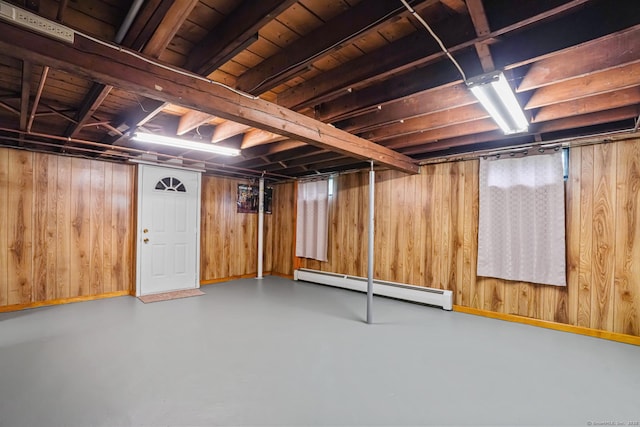 53 Cleveland St, Putnam, CT 06260 - below grade area with a baseboard radiator and wood walls