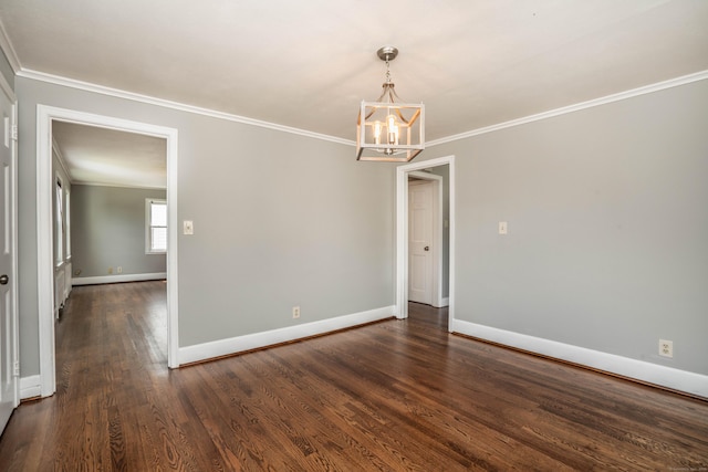 30 Jackson Ave, West Hartford, CT 06110 - empty room featuring crown molding, a chandelier, and dark wood finished floors