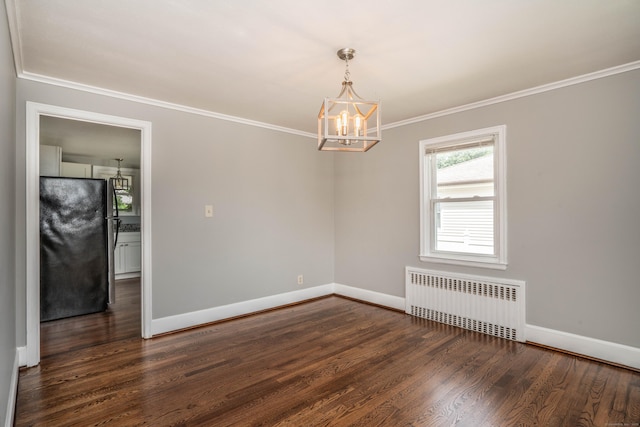 30 Jackson Ave, West Hartford, CT 06110 - unfurnished room with radiator heating unit, dark wood finished floors, a chandelier, and ornamental molding
