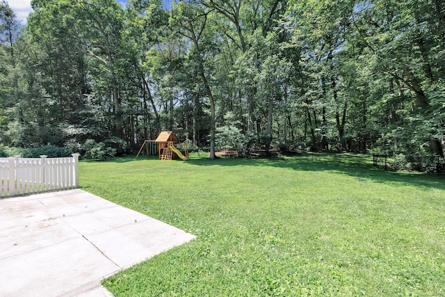39 Clover Dr, Wilton, CT 06897 - view of yard with a playground and a patio